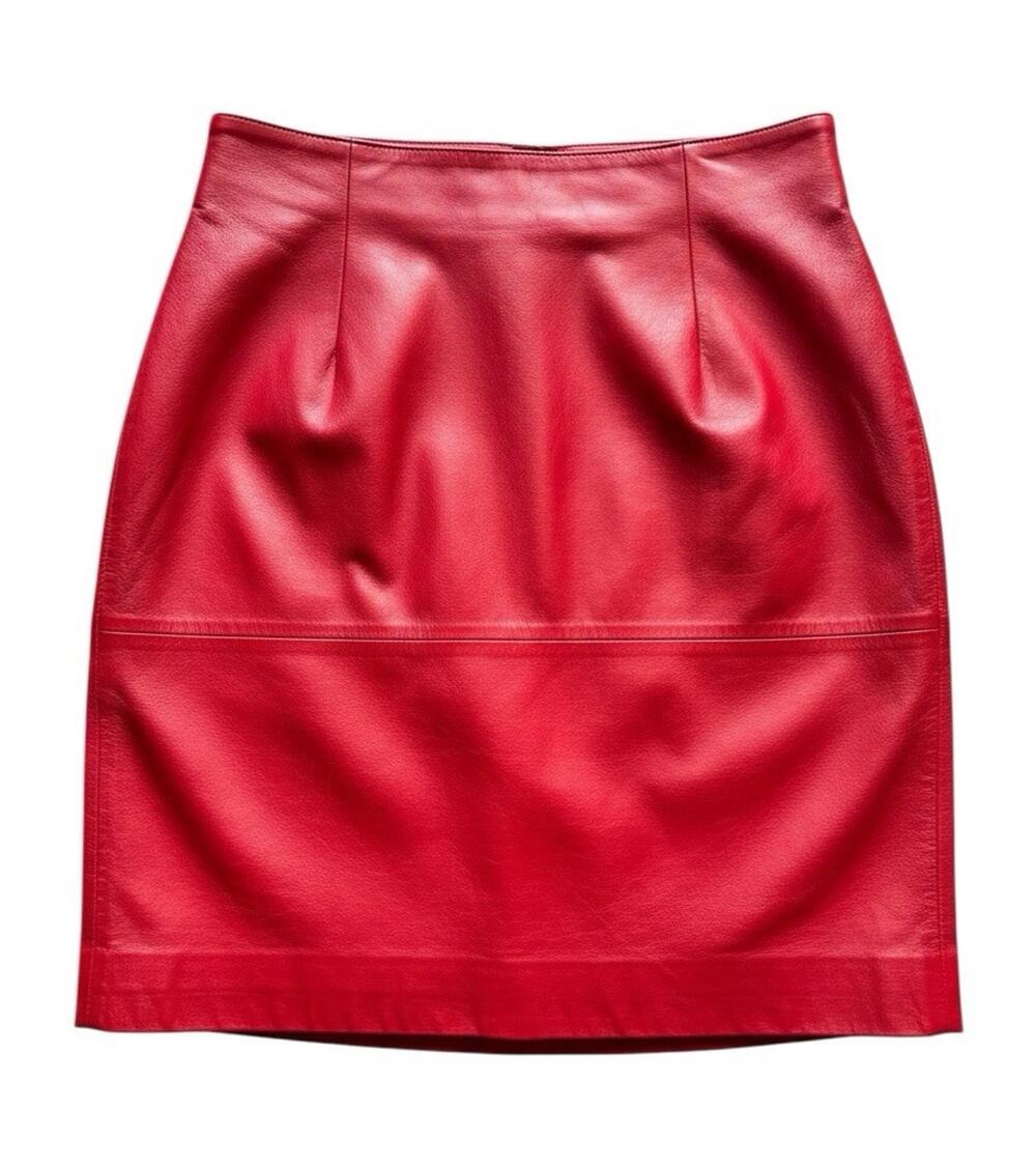 CHIA Red Leather Solid Straight Pencil Short Skirt Zip Closure 6